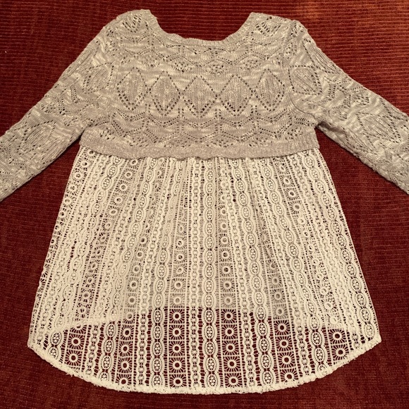 Gray & White Crochet Sweater Tunic - Picture 3 of 8